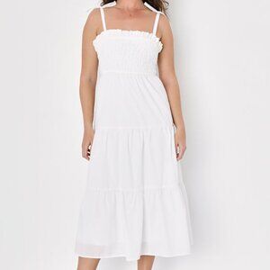 Lulus Sunshine Abound White Tie-strap Smocked Tiered Midi Dress - Size XL